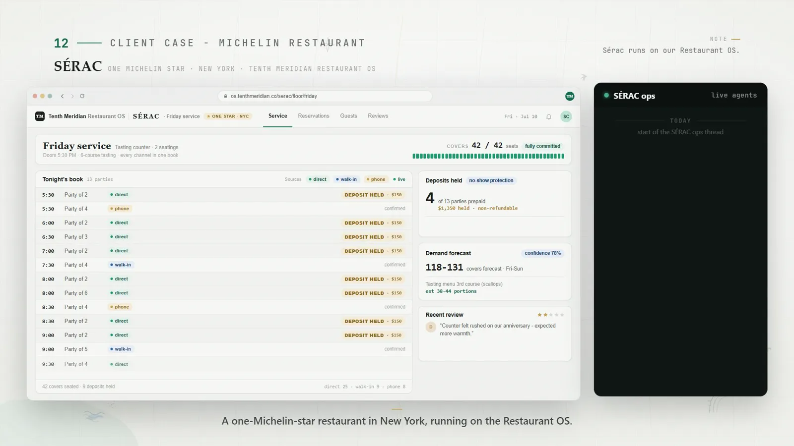 The SÉRAC restaurant example showing the service and stock view